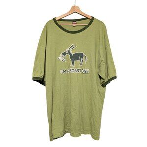 Mens XXL Funny Donkey I'm A Smart One Ringer T-Shirt Green Novelty Graphic